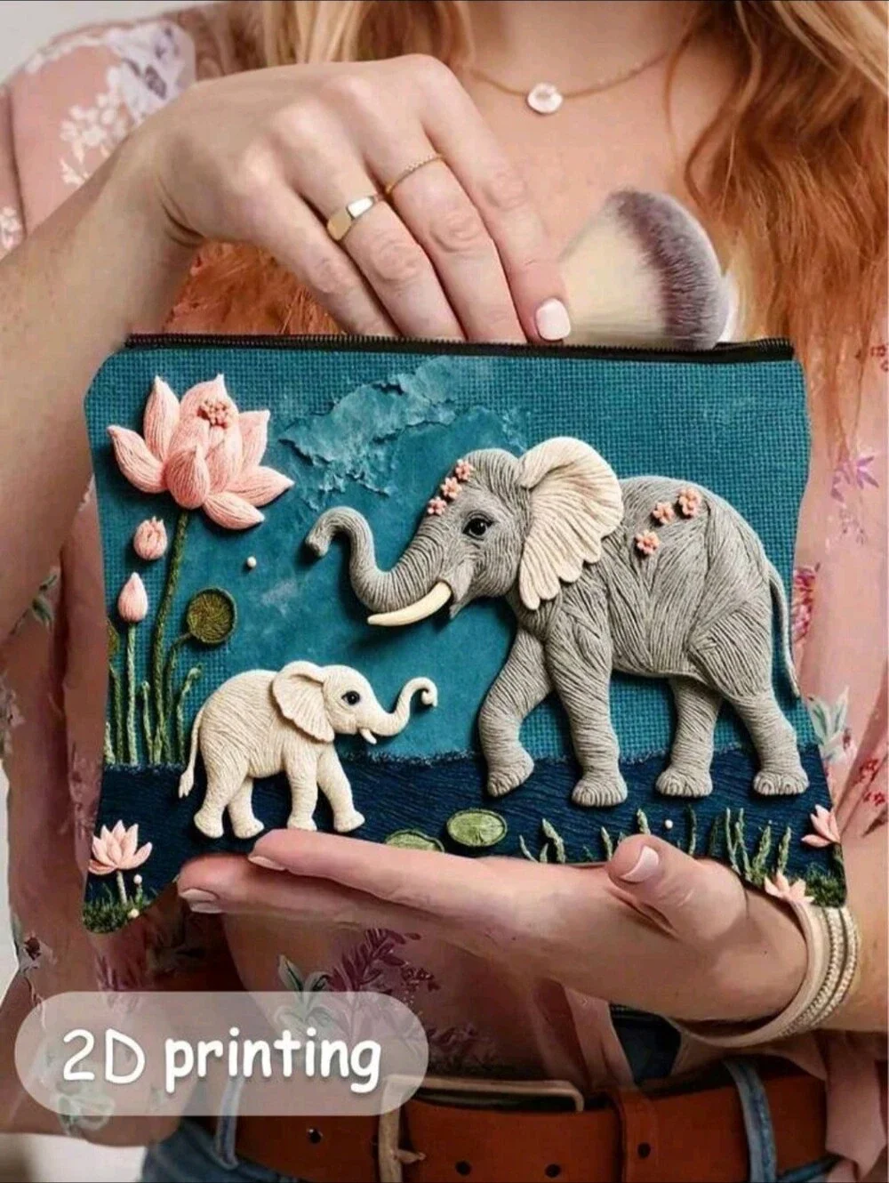 Cosmetic Bag - Elephant & Lotus Cosmetic Makeup Bag/Travel Pouch - NIP